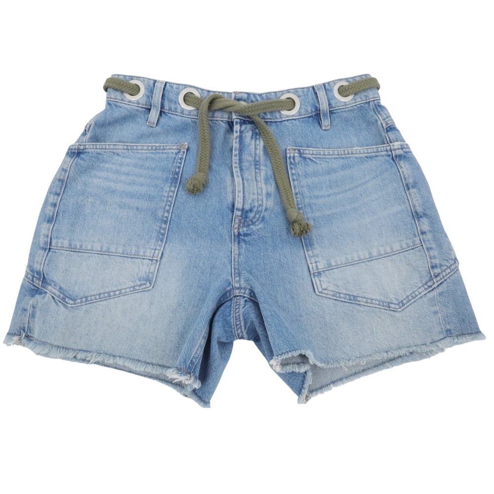 Free People Moxie Denim Shorts 27 Light Wash High Rise Rope Belt Button Fly - Picture 2 of 8